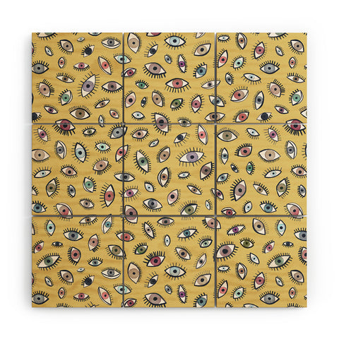 Ninola Design Looking eyes Mustard yellow Wood Wall Mural