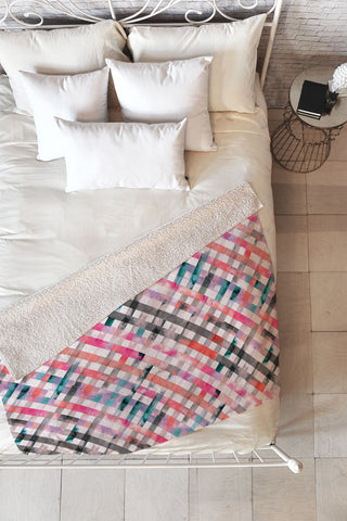 Ninola Design Love Gingham Squares Watercolor Fleece Throw Blanket