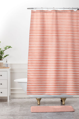 Ninola Design Marker Stripes Pink Shower Curtain And Mat