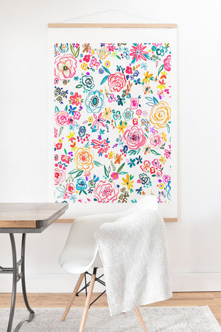 Ninola Design Matisse scribble flowers Multicolored Art Print And Hanger