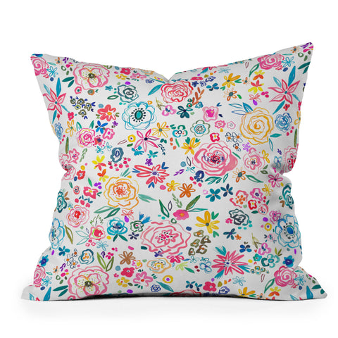 Ninola Design Matisse scribble flowers Multicolored Outdoor Throw Pillow