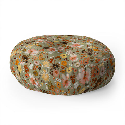 Ninola Design Millefleurs Fall Sage Green Floor Pillow Round