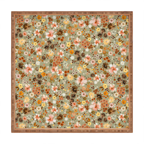 Ninola Design Millefleurs Fall Sage Green Square Tray