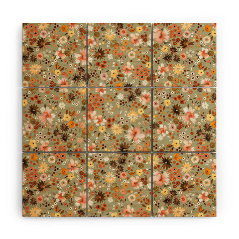 Ninola Design Millefleurs Fall Sage Green Wood Wall Mural