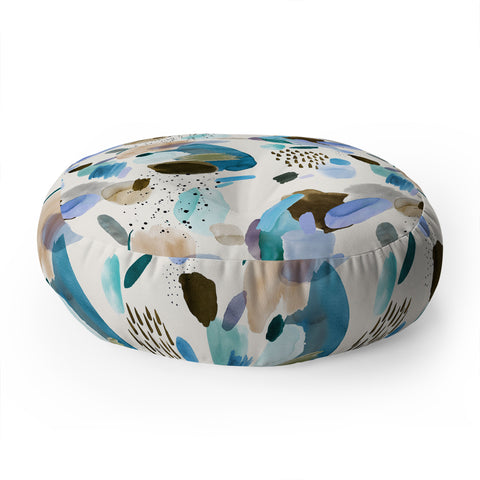 Ninola Design Mineral Abstract Blue Sea Floor Pillow Round