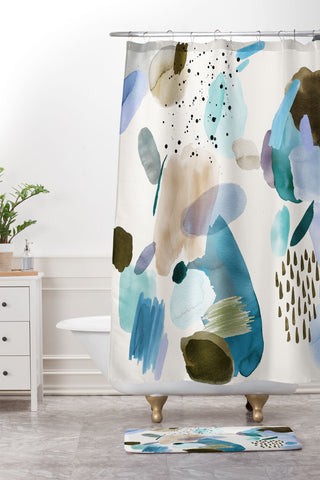 Ninola Design Mineral Abstract Blue Sea Shower Curtain And Mat