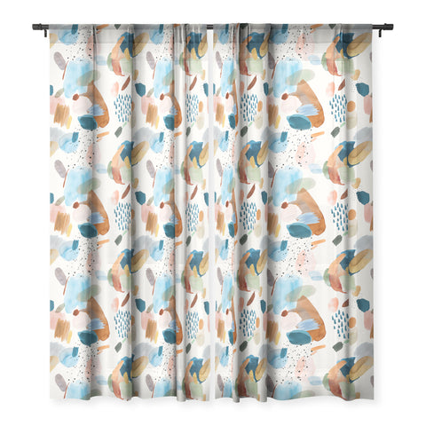 Ninola Design Mineral Abstract Gold Blue Sheer Window Curtain