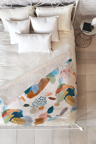 Ninola Design Mineral Abstract Gold Blue Fleece Throw Blanket