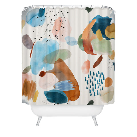 Ninola Design Mineral Abstract Gold Blue Shower Curtain