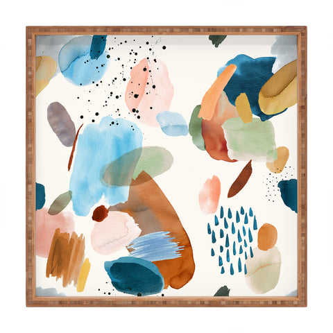 Ninola Design Mineral Abstract Gold Blue Square Tray