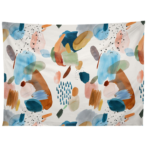 Ninola Design Mineral Abstract Gold Blue Tapestry