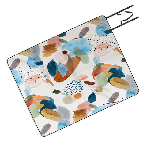Ninola Design Mineral Abstract Gold Blue Picnic Blanket