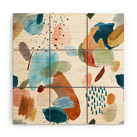 Ninola Design Mineral Abstract Gold Blue Wood Wall Mural