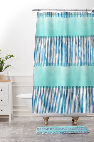 Ninola Design Minimal stripes blue Shower Curtain And Mat