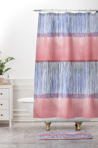 Ninola Design Minimal stripes pink Shower Curtain And Mat