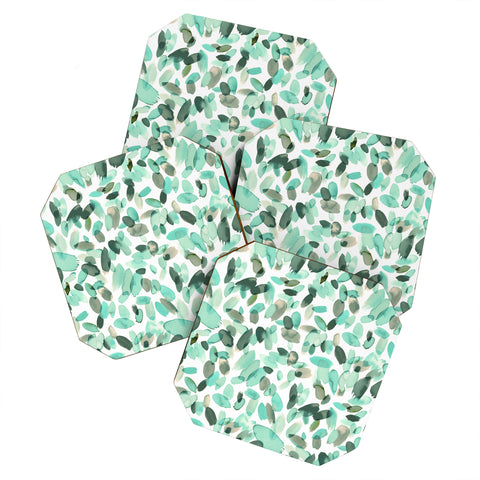 Ninola Design Mint flower petals abstract stains Coaster Set