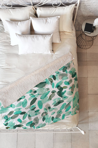 Ninola Design Mint flower petals abstract stains Fleece Throw Blanket