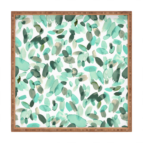 Ninola Design Mint flower petals abstract stains Square Tray