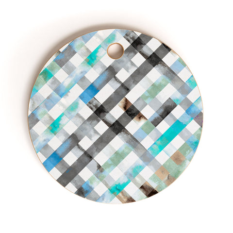Ninola Design Mint Gingham Squares Watercolor Cutting Board Round