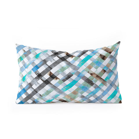 Ninola Design Mint Gingham Squares Watercolor Oblong Throw Pillow