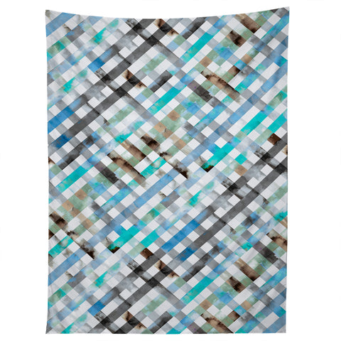 Ninola Design Mint Gingham Squares Watercolor Tapestry