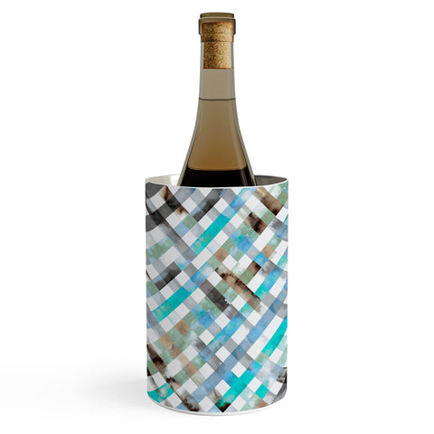 Ninola Design Mint Gingham Squares Watercolor Wine Chiller