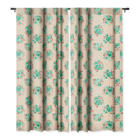 Ninola Design Mint sweet roses bouquets watercolor Blackout Window Curtain