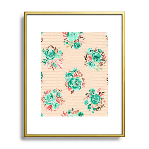 Ninola Design Mint sweet roses bouquets watercolor Metal Framed Art Print