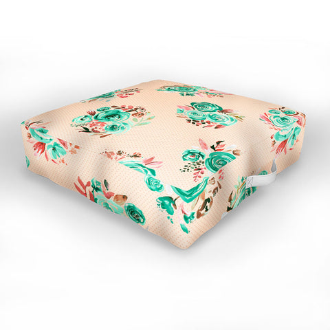 Ninola Design Mint sweet roses bouquets watercolor Outdoor Floor Cushion