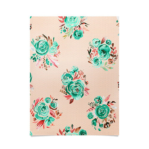Ninola Design Mint sweet roses bouquets watercolor Poster