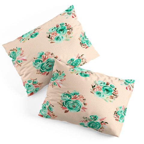 Ninola Design Mint sweet roses bouquets watercolor Pillow Shams