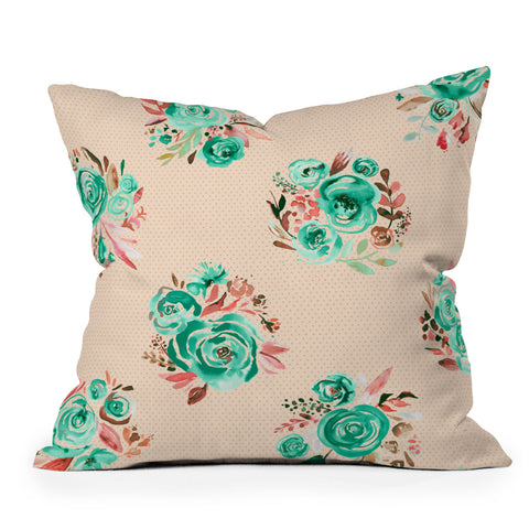 Ninola Design Mint sweet roses bouquets watercolor Throw Pillow