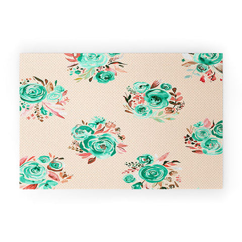 Ninola Design Mint sweet roses bouquets watercolor Welcome Mat
