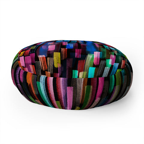 Ninola Design Modern colorful brushstrokes painting stripes Floor Pillow Round