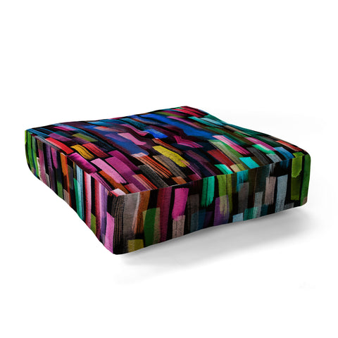 Ninola Design Modern colorful brushstrokes painting stripes Floor Pillow Square
