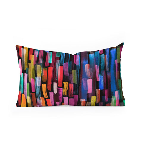 Ninola Design Modern colorful brushstrokes painting stripes Oblong Throw Pillow