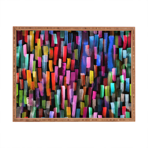 Ninola Design Modern colorful brushstrokes painting stripes Rectangular Tray