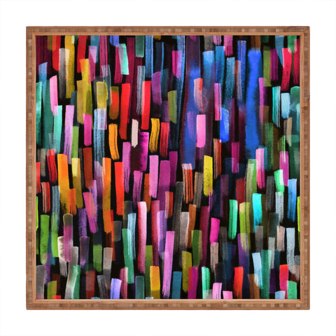 Ninola Design Modern colorful brushstrokes painting stripes Square Tray