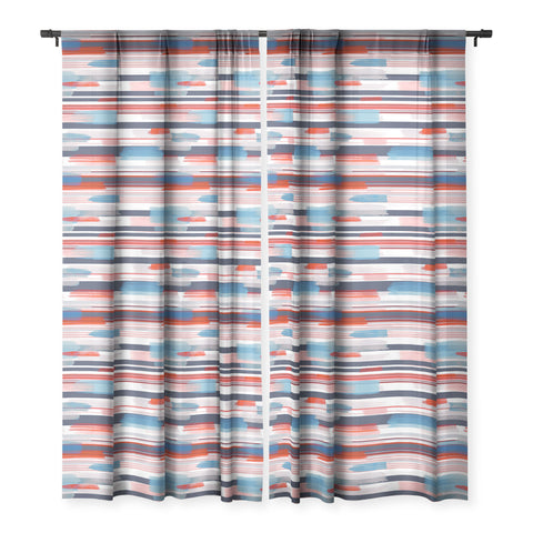 Ninola Design Modern marine stripes red Sheer Window Curtain
