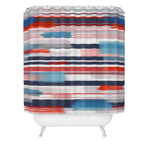 Ninola Design Modern marine stripes red Shower Curtain