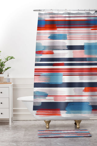 Ninola Design Modern marine stripes red Shower Curtain And Mat