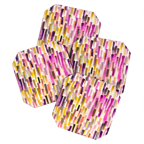 Ninola Design Modern purple brushstrokes painting stripes Coaster Set