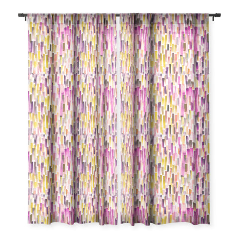 Ninola Design Modern purple brushstrokes painting stripes Sheer Window Curtain