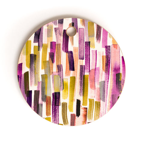 Ninola Design Modern purple brushstrokes painting stripes Cutting Board Round