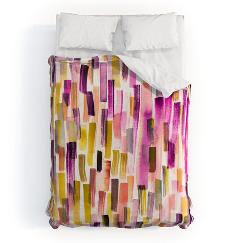 Ninola Design Modern purple brushstrokes painting stripes Duvet Cover