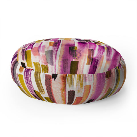 Ninola Design Modern purple brushstrokes painting stripes Floor Pillow Round