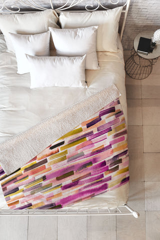 Ninola Design Modern purple brushstrokes painting stripes Fleece Throw Blanket