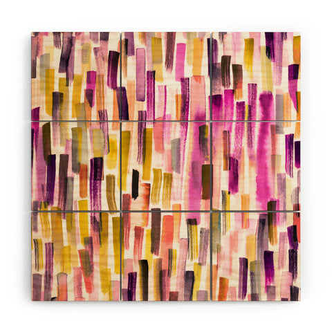 Ninola Design Modern purple brushstrokes painting stripes Wood Wall Mural