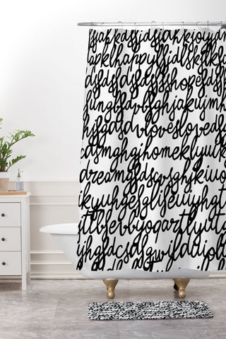 Ninola Design Monochromatic Lovely Words Shower Curtain And Mat