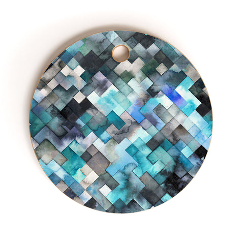 Ninola Design Moody Geometry Blue Sea Cutting Board Round